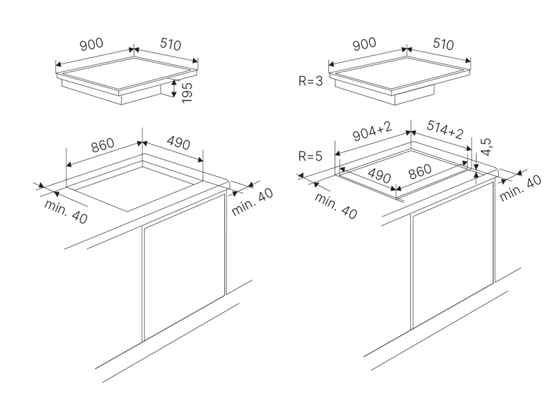 Схема встраивания для варочной панели Kuppersbusch KMI 9850.1 SR-S Black Chrome