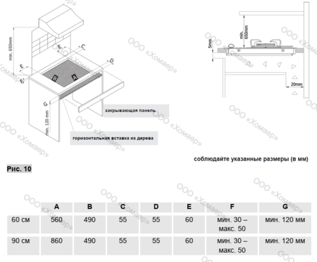 Схема встраивания для варочной панели Kuppersbusch KIG 9850.0 SR-E5