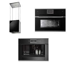 Комплект Kuppersbusch (CBD 6550.0 S9 Shade of Grey, CKV 6550.0 S9 Shade of Grey, DI 3800.0 S черное стекло)